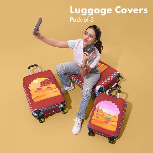 Desert Therapy! Luggage Covers, 100% Organic Cotton Lycra, Small+Medium+Large Sizes, Pack of 3