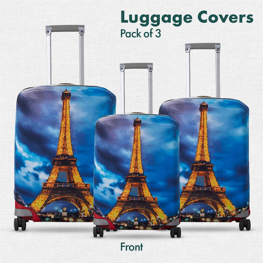 Bonjour Paris! Luggage Covers, 100% Organic Cotton Lycra, Small+Medium+Large Sizes, Pack of 3