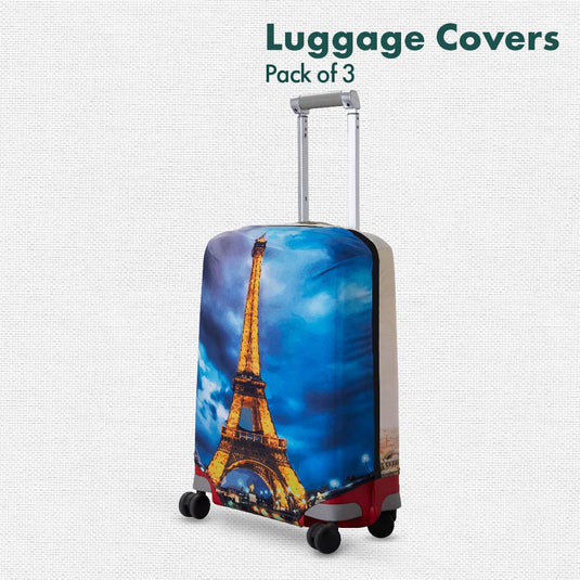 Bonjour Paris! Luggage Covers, 100% Organic Cotton Lycra, Small+Medium+Large Sizes, Pack of 3