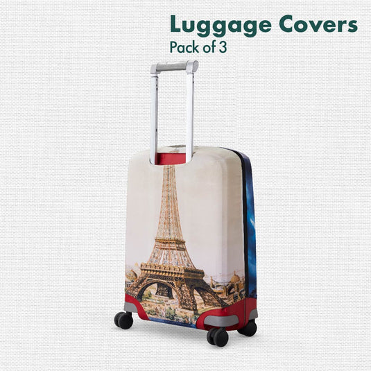 Bonjour Paris! Luggage Covers, 100% Organic Cotton Lycra, Small+Medium+Large Sizes, Pack of 3