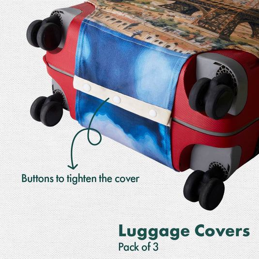 Bonjour Paris! Luggage Covers, 100% Organic Cotton Lycra, Small+Medium+Large Sizes, Pack of 3