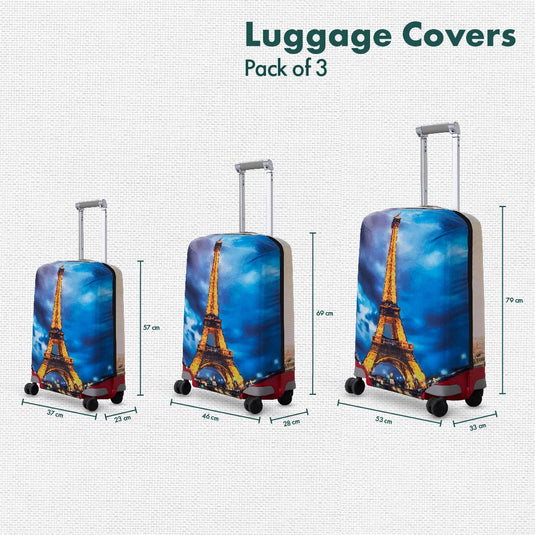 Bonjour Paris! Luggage Covers, 100% Organic Cotton Lycra, Small+Medium+Large Sizes, Pack of 3