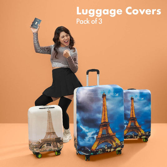 An Evening In Paris! Luggage Covers, 100% Organic Cotton Lycra, Small+Medium+Large Sizes, Pack of 3