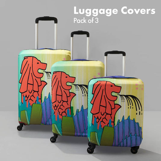 The Lion City! Luggage Covers, 100% Organic Cotton Lycra, Small+Medium+Large Sizes, Pack of 3