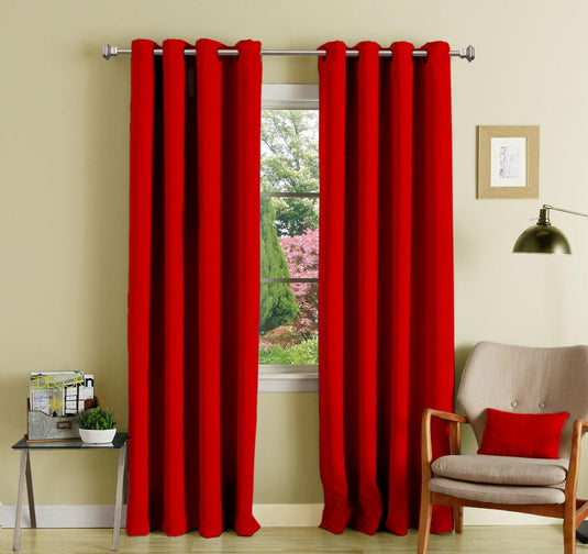 Lushomes Red Polyester Blackout Curtains with 8 Eyelets for Door - Lushomes