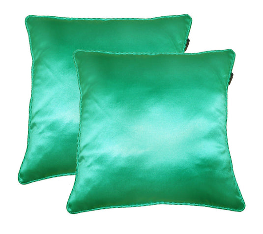 Lushomes sea green contemporary plain cushion cover with striped piping, 12 x 12‰Û?(Pack of 2) Torantina Collection - Lushomes