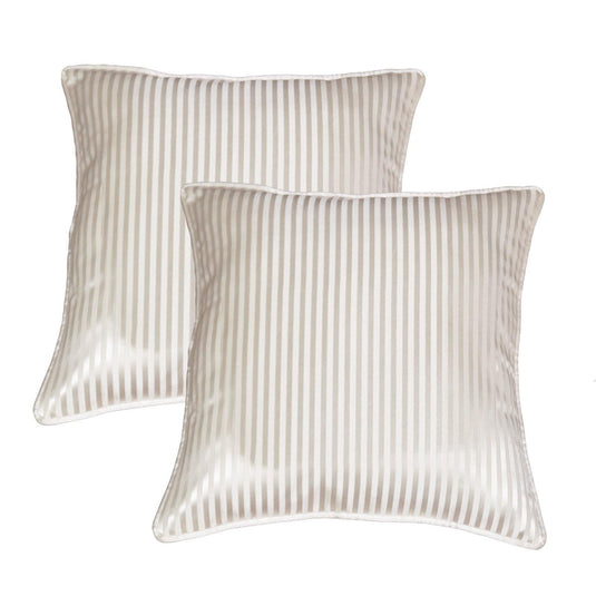 Lushomes cream contemporary stripped cushion cover with plain piping, 12 x 12‰Û?(Pack of 2) Torantina Collection - Lushomes