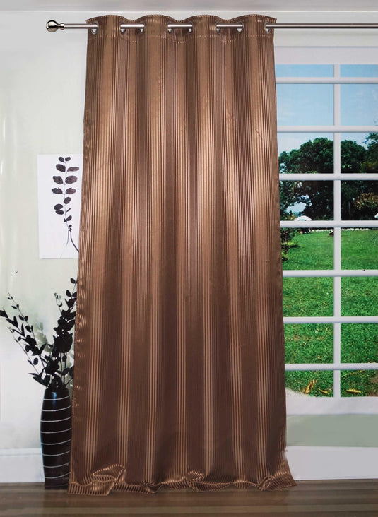 Lushomes Brown Contemporary Stripped Door Curtain with 8 metal Eyelets (54 x 90‰Û?)-Torantina - Lushomes