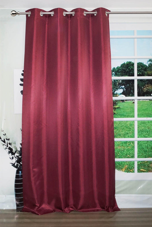 Lushomes Burgundy Contemporary Stripped Door Curtain with 8 metal Eyelets (54 x 90‰Û?)-Torantina - Lushomes