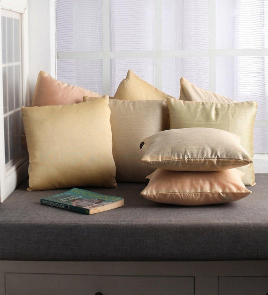 Lushomes Cream Dupion Silk Cushion Covers (Pack of 10) - Lushomes