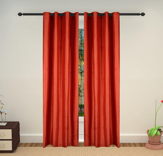 Lushomes Art Silk Polyester Lining Door Curtain - 7.5 feet, Red - Lushomes