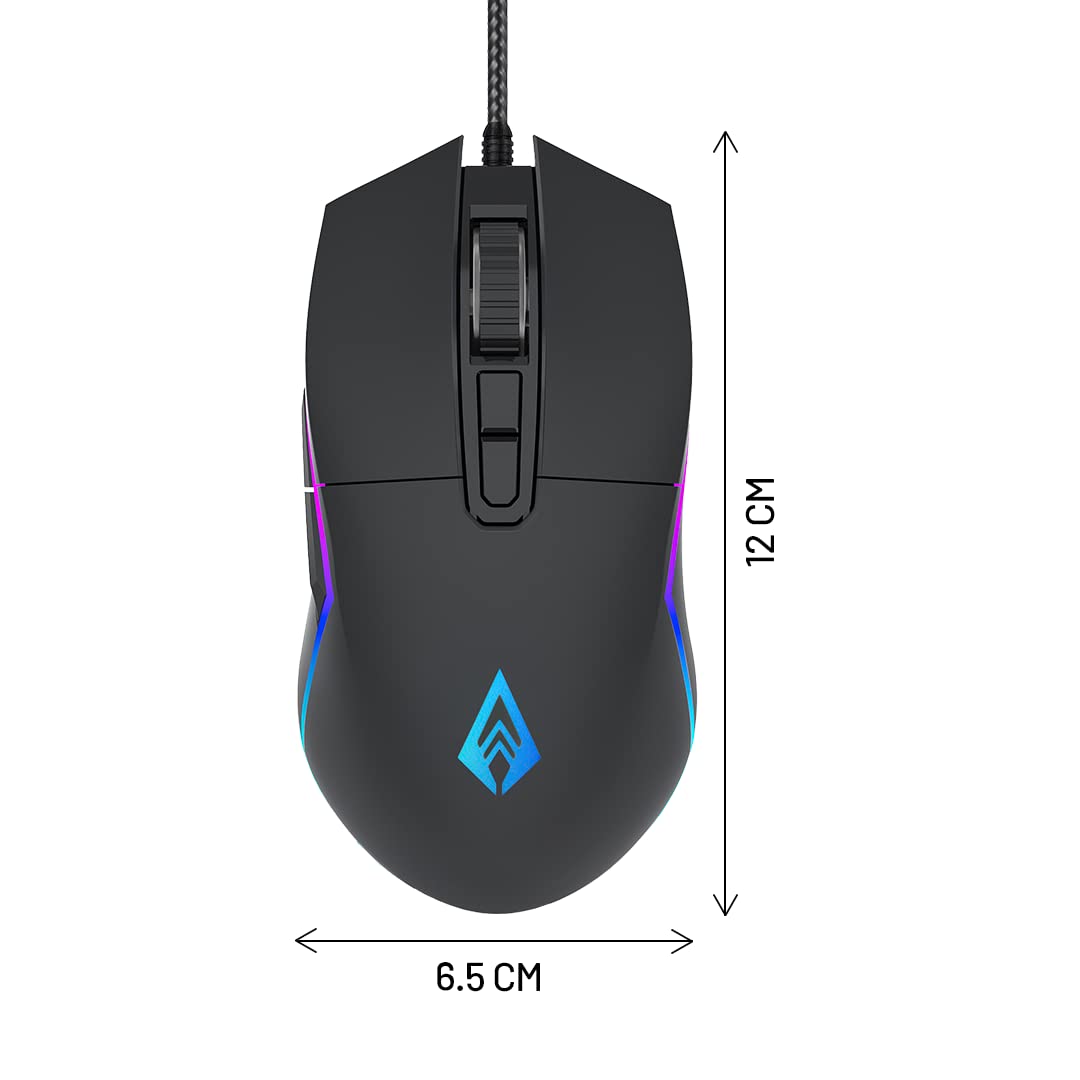 Archer Tech Lab Recurve 500 Wired Gaming Mouse with 8000 DPI and 7 Buttons, 6 Mode RGB, Gaming Sensor, 10mn HUYU Switchs with Ergonomic Design, Compatible with PC/Mac - Black