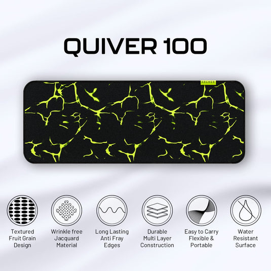 Archer Tech Lab, Quiver 100 Gaming XXL Mouse Pad, High Speed+Low Friction Jacquard Cloth Surface, Natural Rubber Base for Ultimate Grip, Water-Resistant, Sturdy Multi-Layer Built,Anti-Fray Edges (BLK)