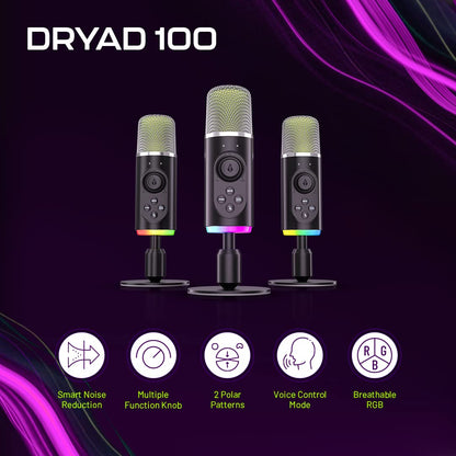 Archer Tech Lab Dryad100 RGB Gaming Mic, USB podcast mic with Smart Noise Reduction, Microphone for Youtubers, Omnidirectional & Cardioid PC Gaming Mic, 1-Click Mute, 5 Voice Modulation PC Mic