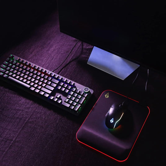 Archer Tech Lab Quiver 200 Gaming Mousepad, 15 RGB Modes, Wrist Rest Hard Mousepad, Soft Memory Foam to Relief Wrist Pain, Natural Rubber Anti Skid Base, Water-Resistant, Plug & Play