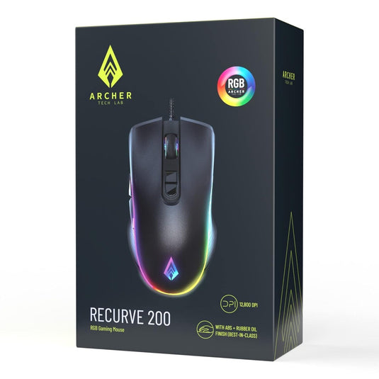 Archer Tech Lab Recurve 200 Rubber Oil Finish Wired Gaming Mouse,Adjustable 12800 Dpi&7 Buttons,13 Color Breathing RGB,Gaming Sensor with 1000Hz Polling Rate,Compatible with Pc/Mac - Black