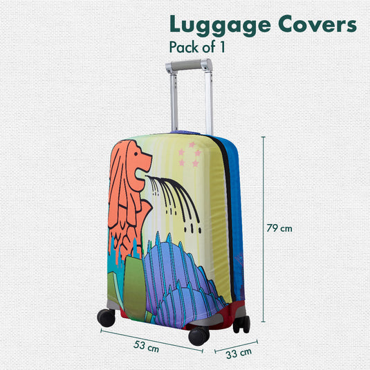 Merlion Musings! Luggage Cover, 100% Organic Cotton Lycra, Large Size, Pack of 1