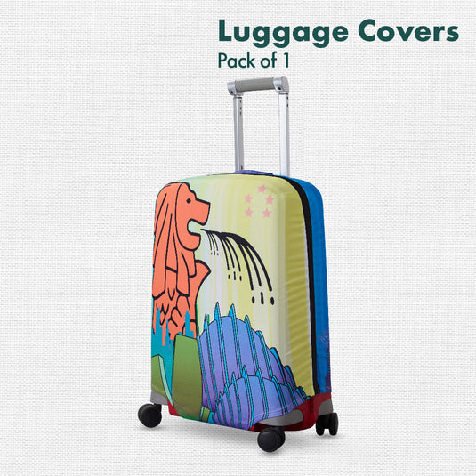 Merlion Musings! Luggage Cover, 100% Organic Cotton Lycra, Small Size, Pack of 1