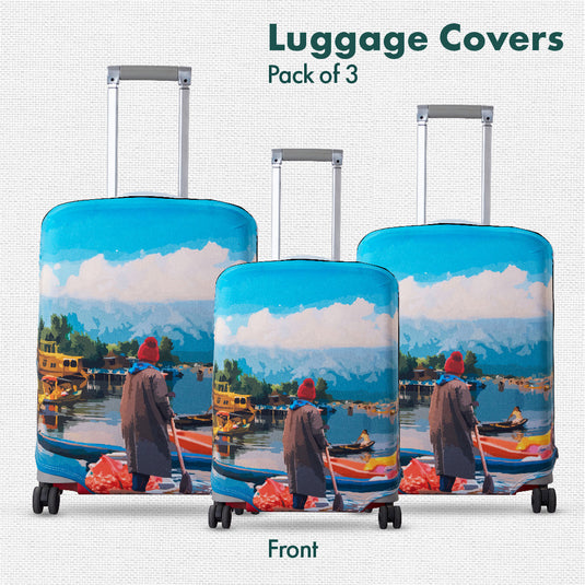 Kashmir Diaries! Luggage Covers, 100% Organic Cotton Lycra, Small+Medium+Large Sizes, Pack of 3