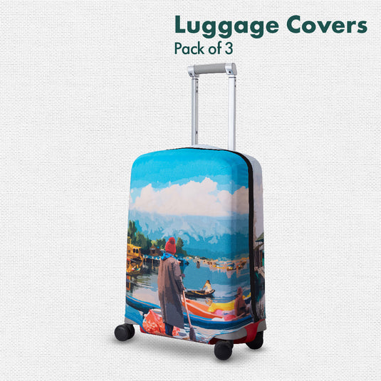 Kashmir Diaries! Luggage Covers, 100% Organic Cotton Lycra, Small+Medium+Large Sizes, Pack of 3