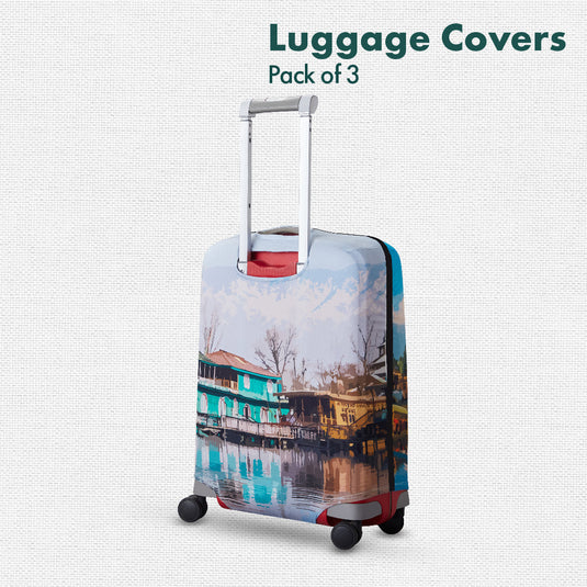 Kashmir Calling! Luggage Covers, 100% Organic Cotton Lycra, Small+Medium+Large Sizes, Pack of 3