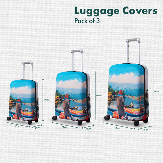 Kashmir Calling! Luggage Covers, 100% Organic Cotton Lycra, Small+Medium+Large Sizes, Pack of 3