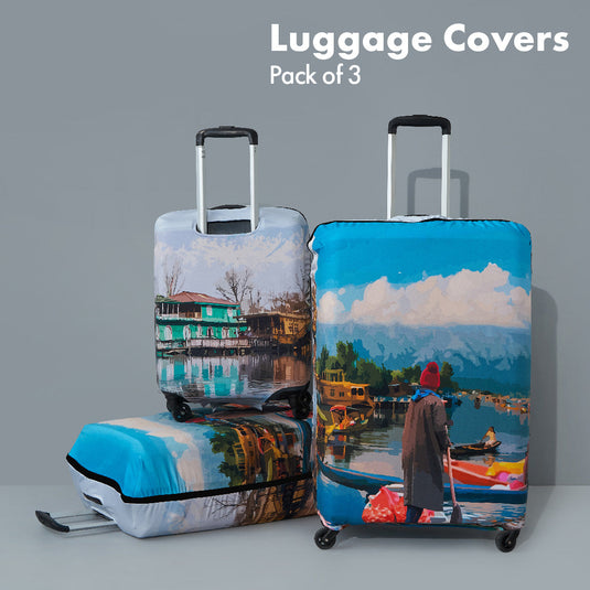 Kashmir Diaries! Luggage Covers, 100% Organic Cotton Lycra, Small+Medium+Large Sizes, Pack of 3