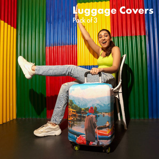 Kashmir Diaries! Luggage Covers, 100% Organic Cotton Lycra, Small+Medium+Large Sizes, Pack of 3