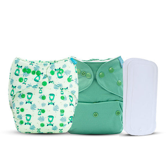 Pocket Diaper Active Baby Fuzzy fox, Blue green Combo