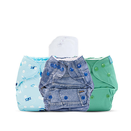 Pocket Diaper Active Baby Helicopter, Jeans, Blue green Combo