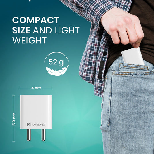 Portronics Adapto 25 Plus 25w fast charger: ultra light-weight wall adapter with pocket friendly