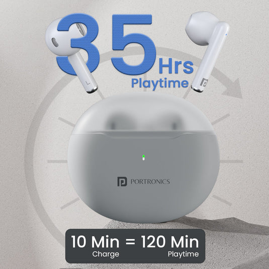 Portronics Harmonics Twins s20 best TWS earbuds with fast charge| 35hr playtime best bluetooluetooth earbuds with 35hr playtime. White