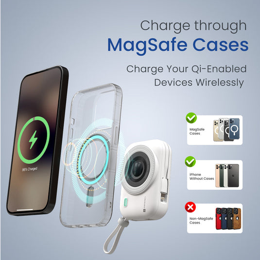 White Portronics Power Shutter 10000mah 15w mag safe wireless power bank with 22.5w wired charging