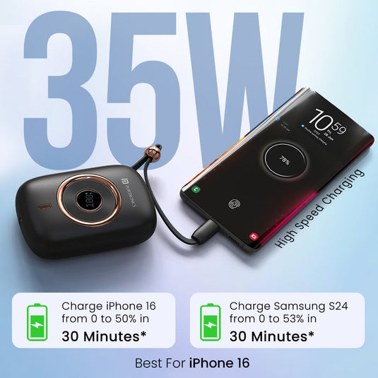 Black Portronics Power Shutter pro 10K 10000mah 35w mag safe fast charging power bank with 22.5w wired charging| Power bank for smart devices| portronics power shutter pro best power bank for Iphone