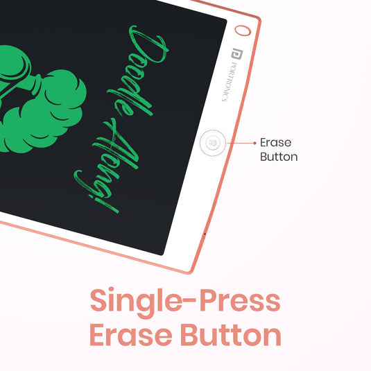 Pink Portronics Ruffpad 12 writing pad comes with one tap erase