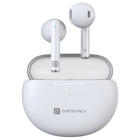 Portronics harmoncis twins s20 bluetooth earbuds| wireless earbuds| bluetooth earbuds with Soft Touch Control. White