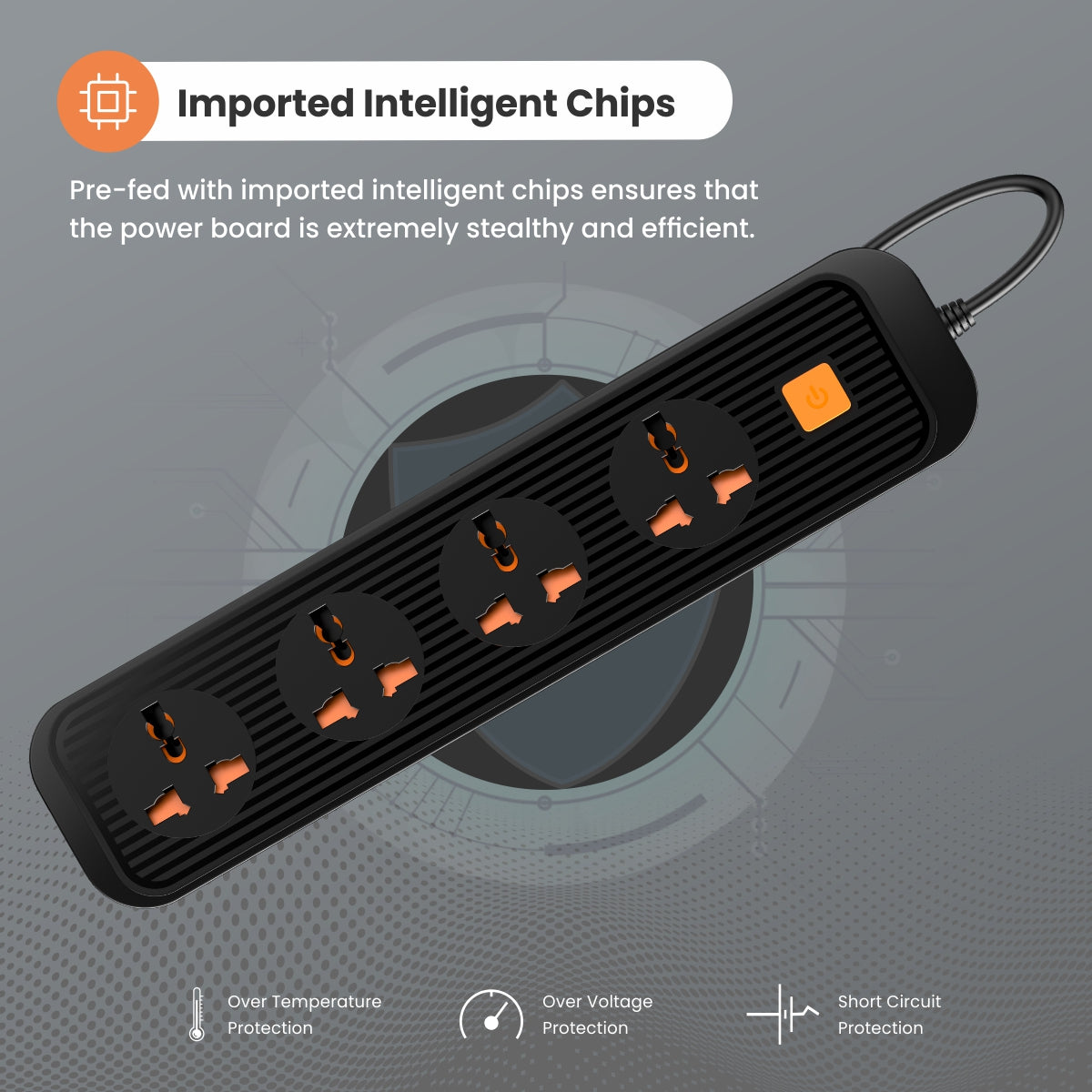 power extension board with safety features . Orange