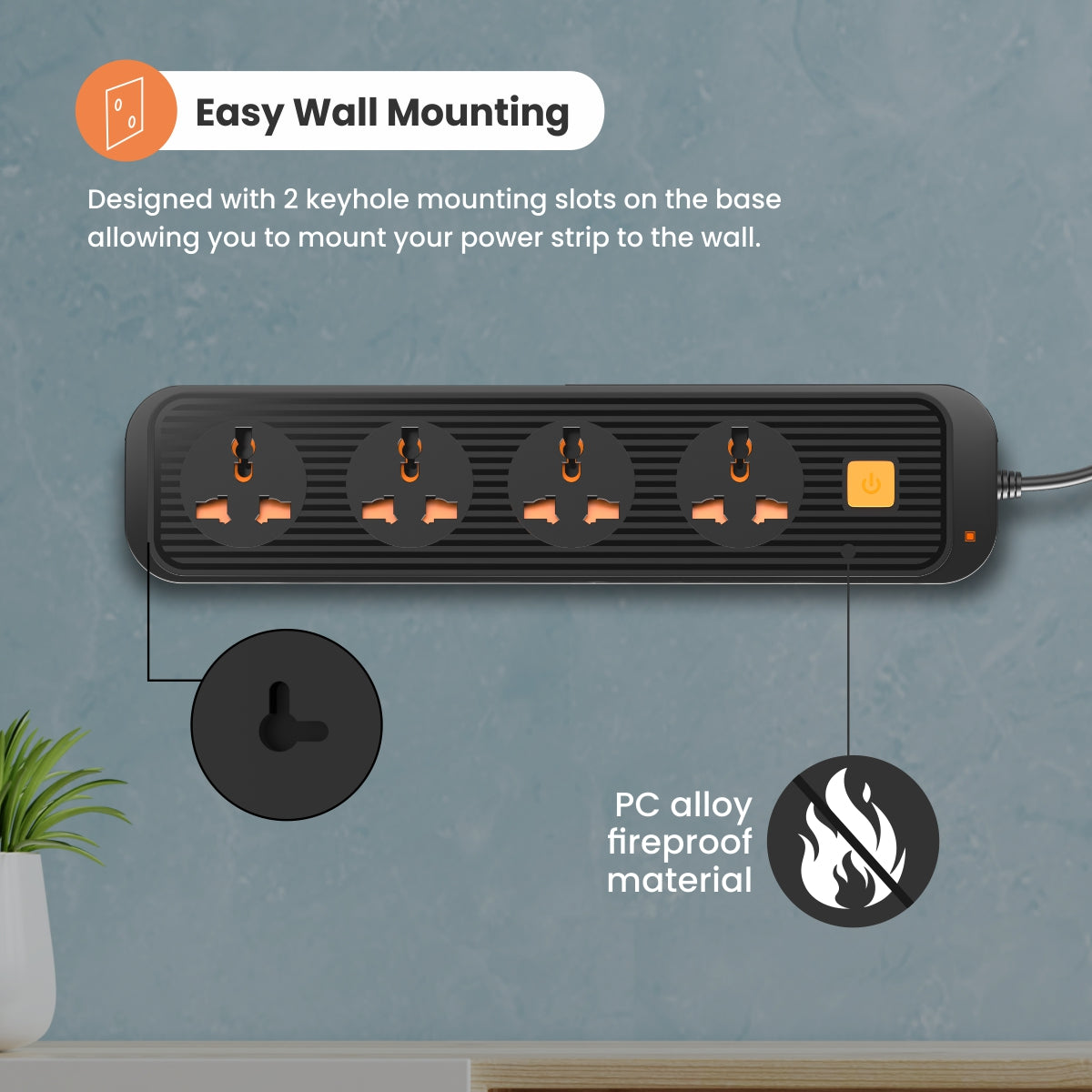 easy wall hanging power extension board. Orange