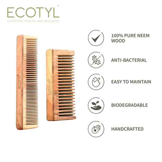 Neem Wood Comb Combo (Detangling & Shampoo) - Set of 2