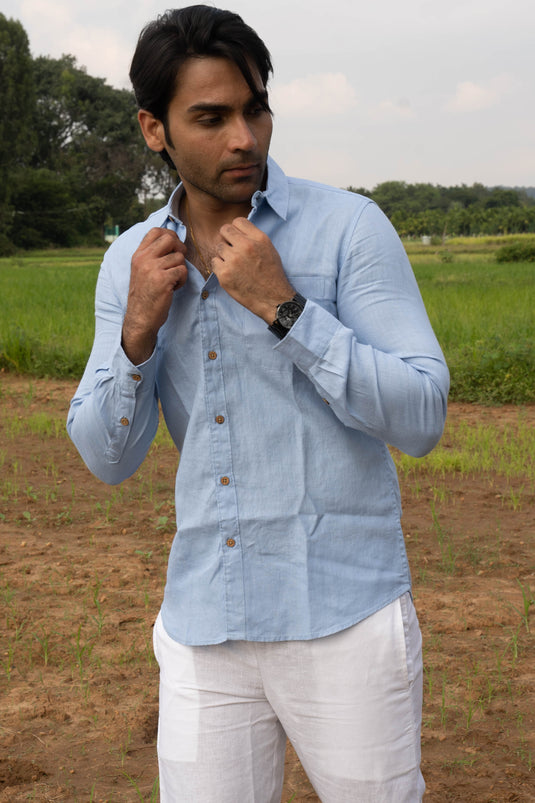 most comfortable Men Blue Hemp Formal Full Sleeve Shirt