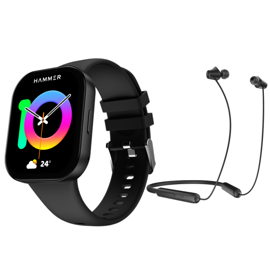Hammer Robust Bluetooth Calling Smartwatch & Hammer Twist In-Ear Bluetooth Neckband (Combo)