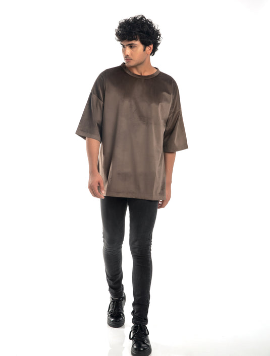 Matte Charcoal Suede Oversized T-Shirt