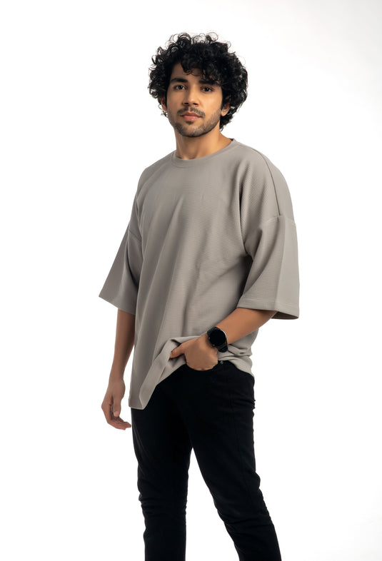 Piquè Textured Light Grey Oversized T-Shirt