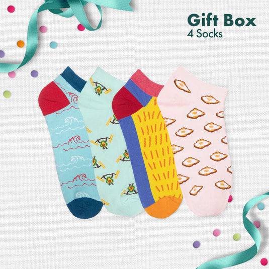 Gift-zoned! Unisex Ankle Length Socks, 100% Organic Cotton, Gift Box of 4