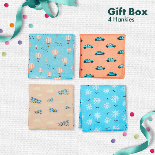 GIF! Gifting is Fun! Unisex Hankies, 100% Organic Cotton, Gift Box of 4