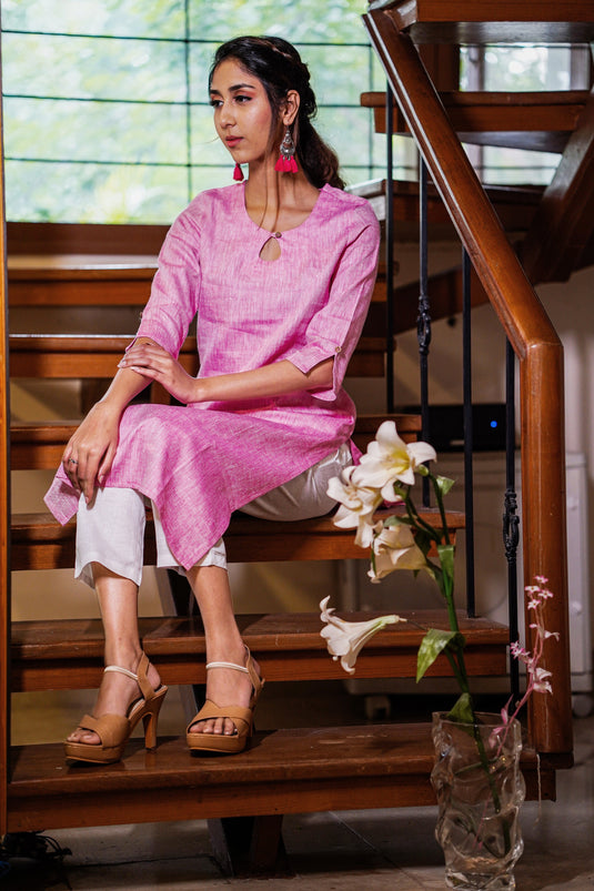 Women Hemp Pink long Kurta