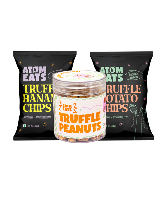 Atom Eats | Truffle Variety Pack, Pack of 3, Truffle Banana - 40g, Truffle Potato - 40g & Truffle Peanuts - 120g