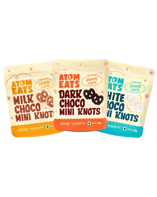 Atom Eats | Variety Pack - Choco Pretzels, Pack of 3, White Chocolate Dipped Pretzels, Milk Chocolate Dipped Pretzels, & Dark Chocolate Dipped Pretzels, 30g each