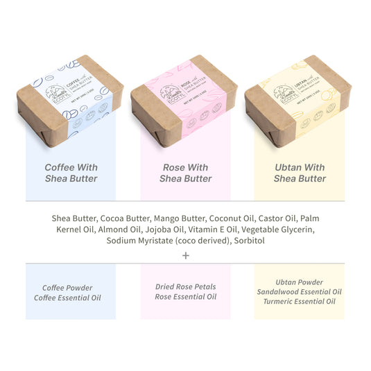 Shea Butter Soaps - Ubtan, Rose & Coffee - Set of 3