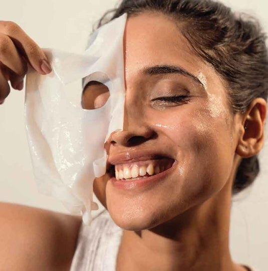 cooling sheet mask by Asaya that hydrates and moisturises sun damaged face, gives glowing skin